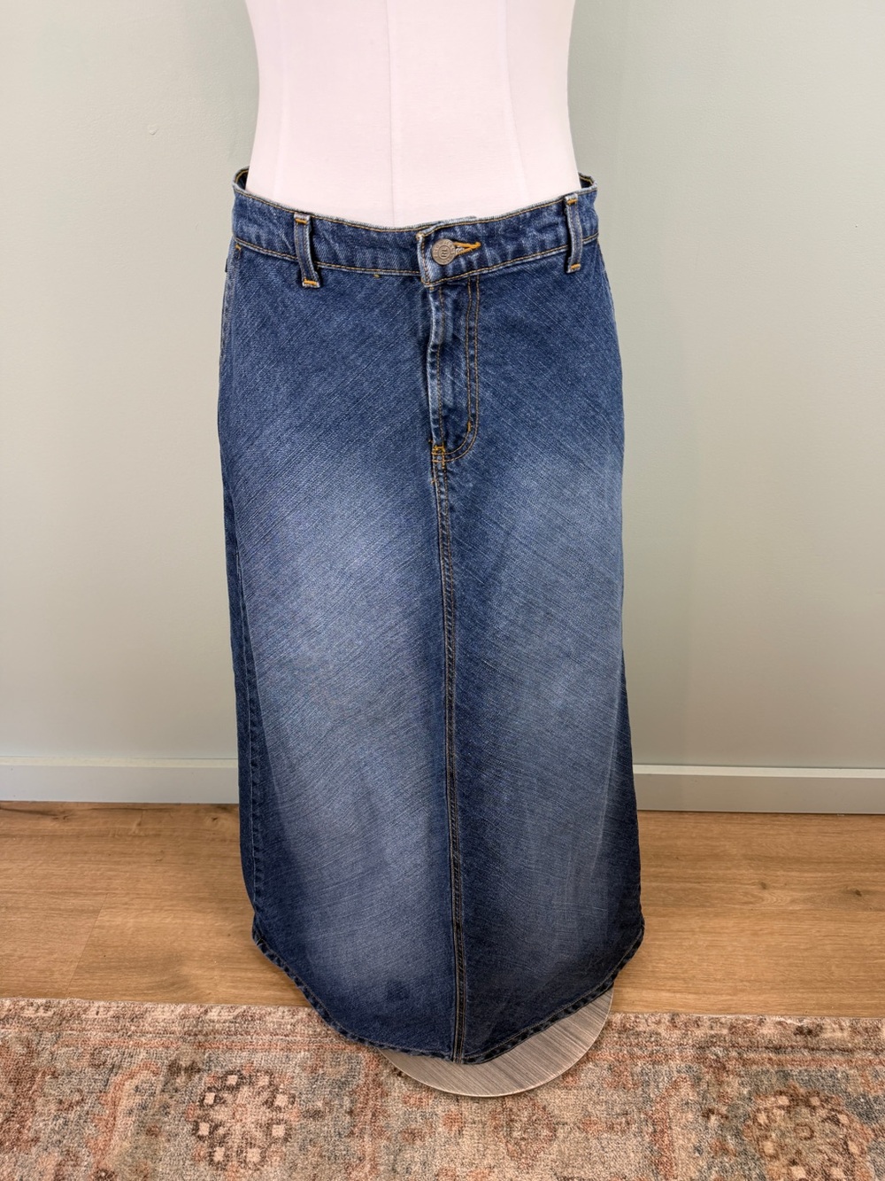 Vintage Y2K Ralph Lauren Polo Classic Bias cut Denim Maxi Skirt size 10